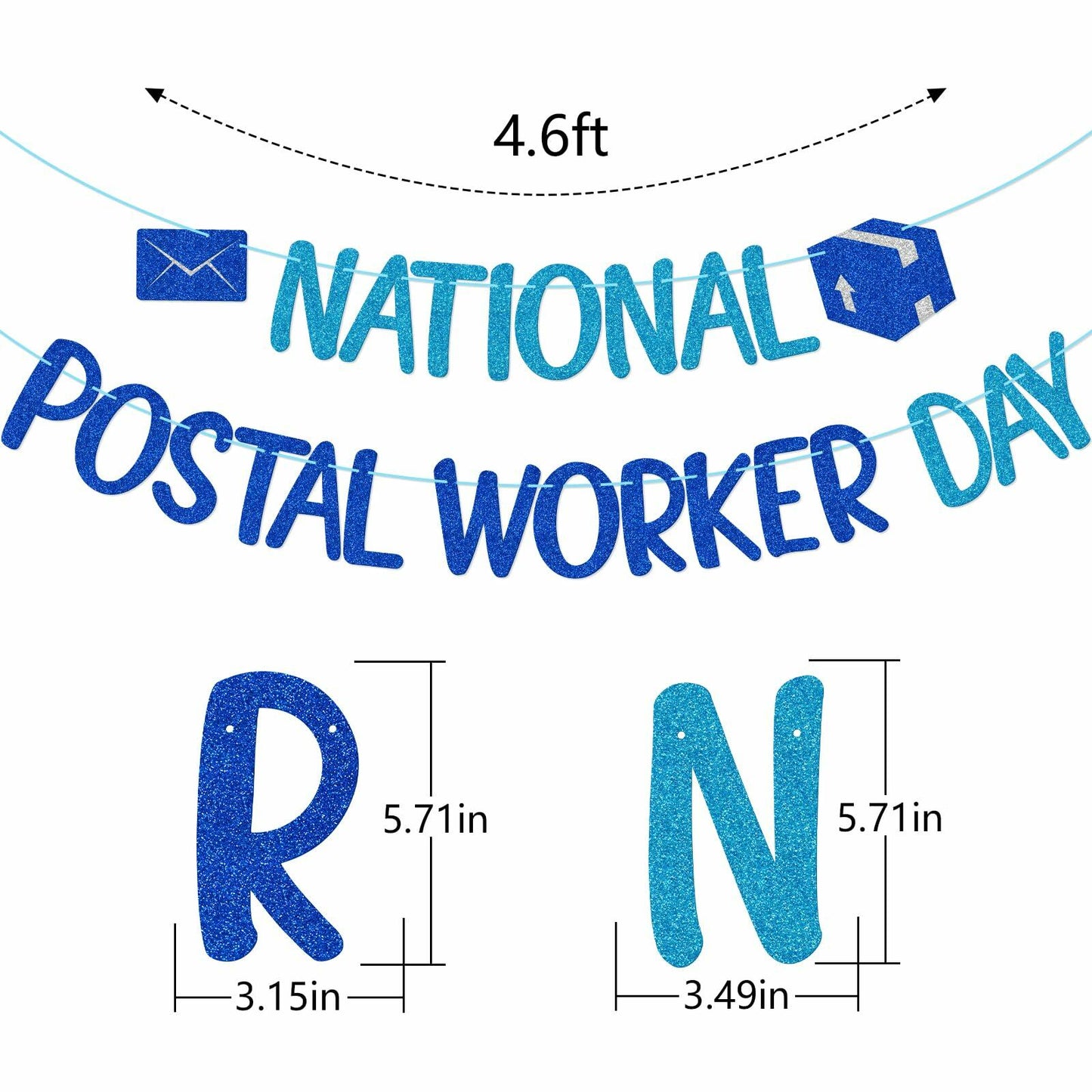 FOZEE Postal Worker Day Banner Blue Glitter Cardstock Decoration