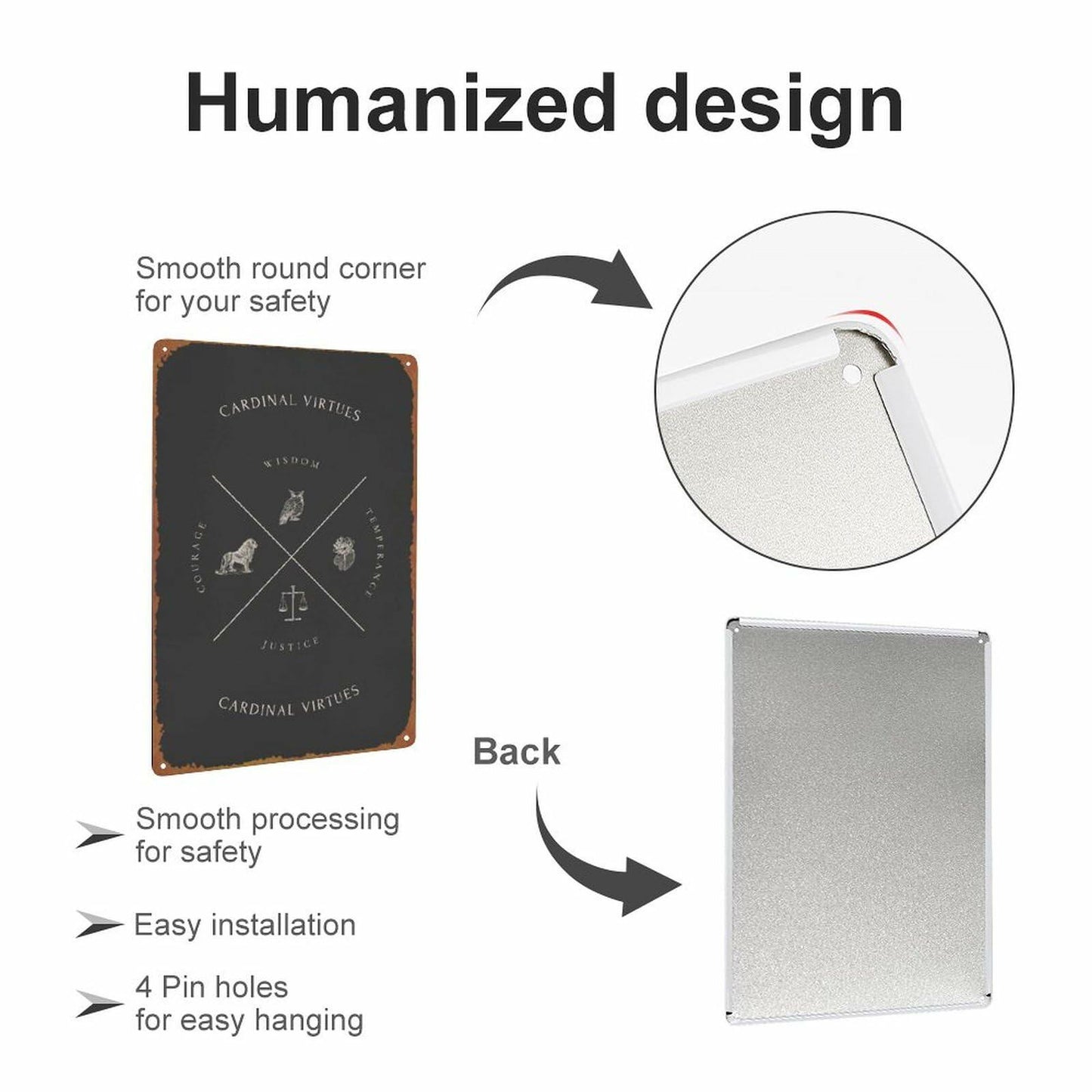 KIVYYB Cardinal Virtues Black Retro Tin Sign Movie Art 8x12 Inches