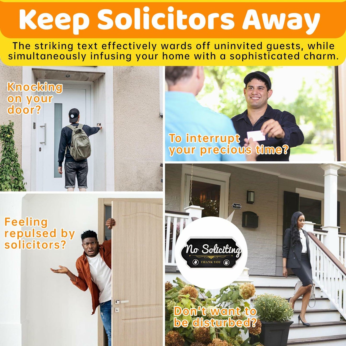 Aurastem No Soliciting Wooden Sign 2 Pcs Small Funny Home Business Decor