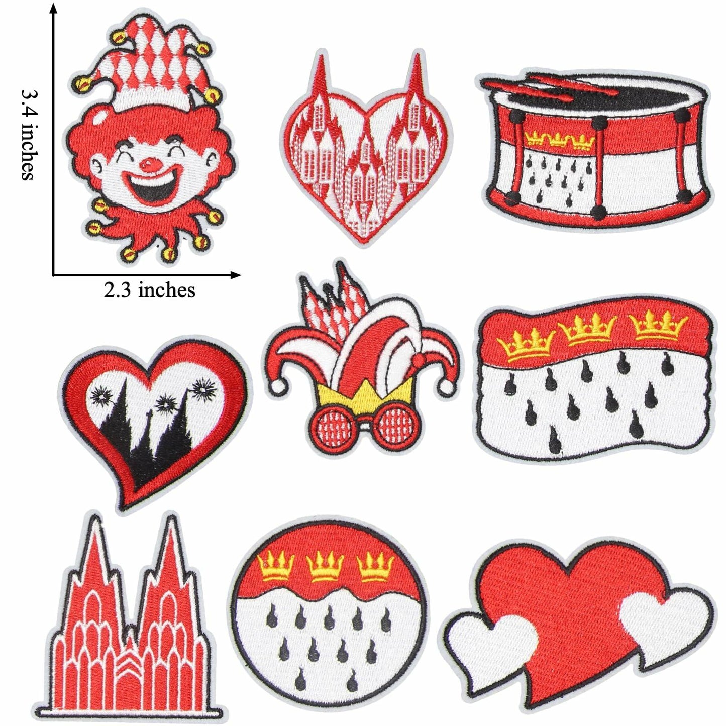 HEYTRCO 9PCS Clown Costume Iron-On Patches Set Red Mardi Gras