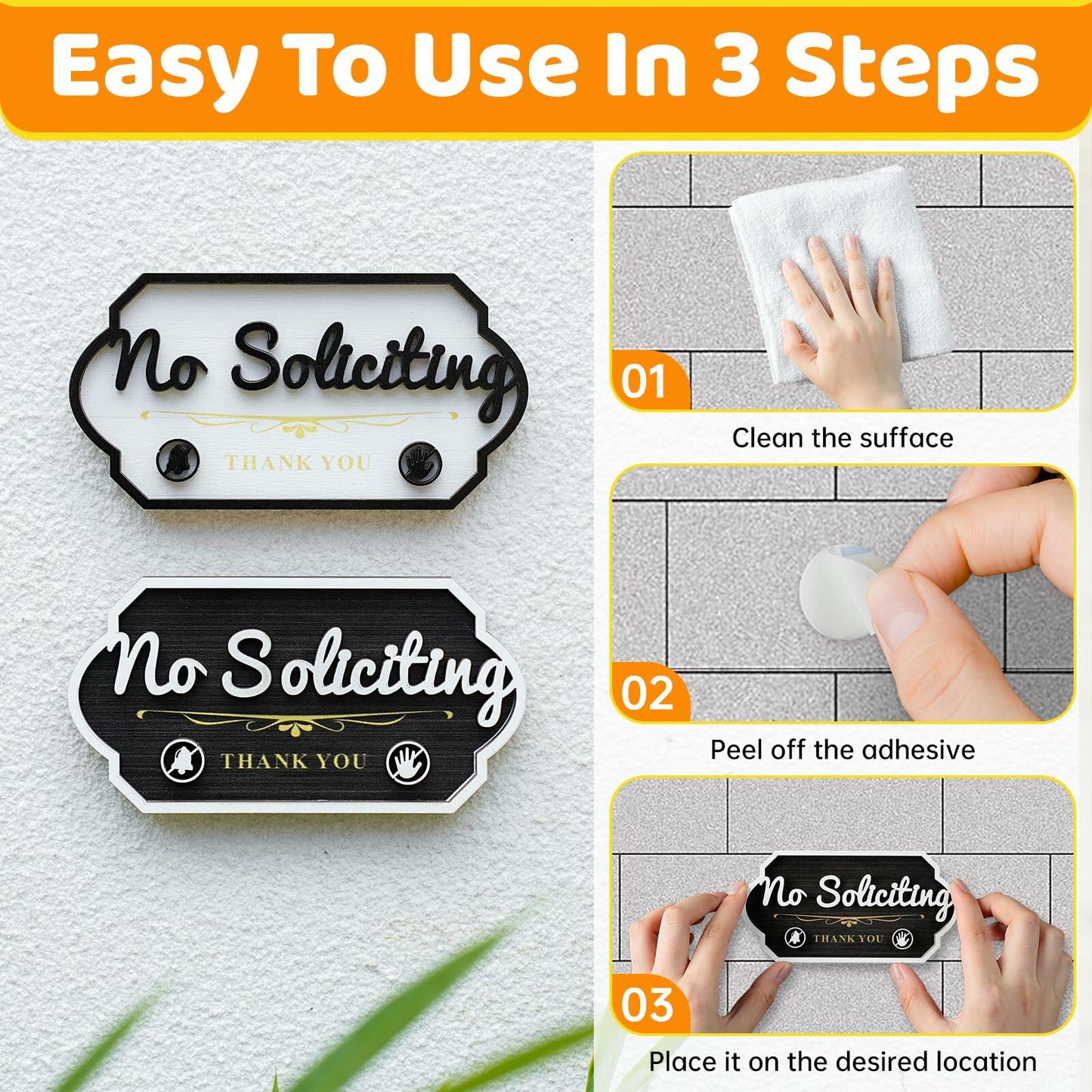 Aurastem No Soliciting Wooden Sign 2 Pcs Small Funny Home Business Decor