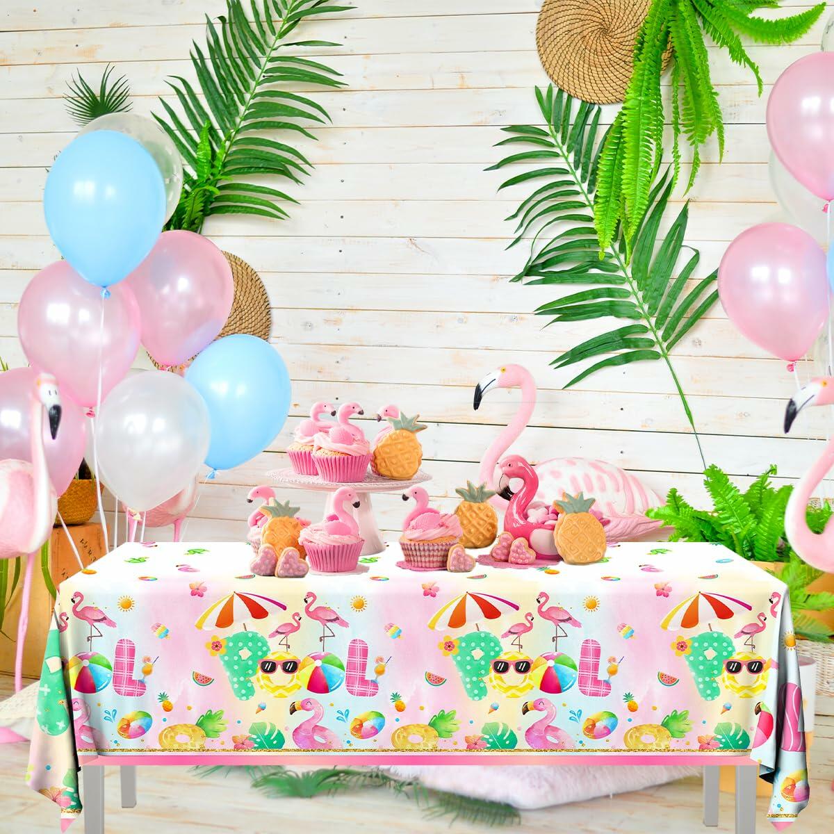 3pcs Pink Flamingo Pool Party Tablecloth Supplies Tropical Luau 54x108in