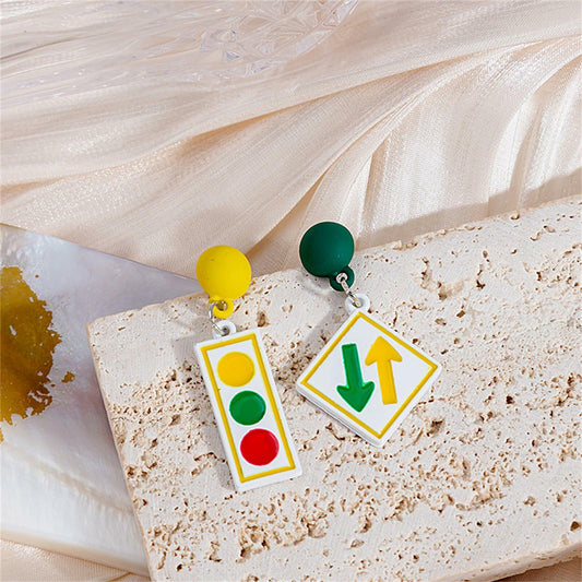 swglcowo Asymmetric Traffic Light Earrings Enamel Black White Rectangle Rhombus