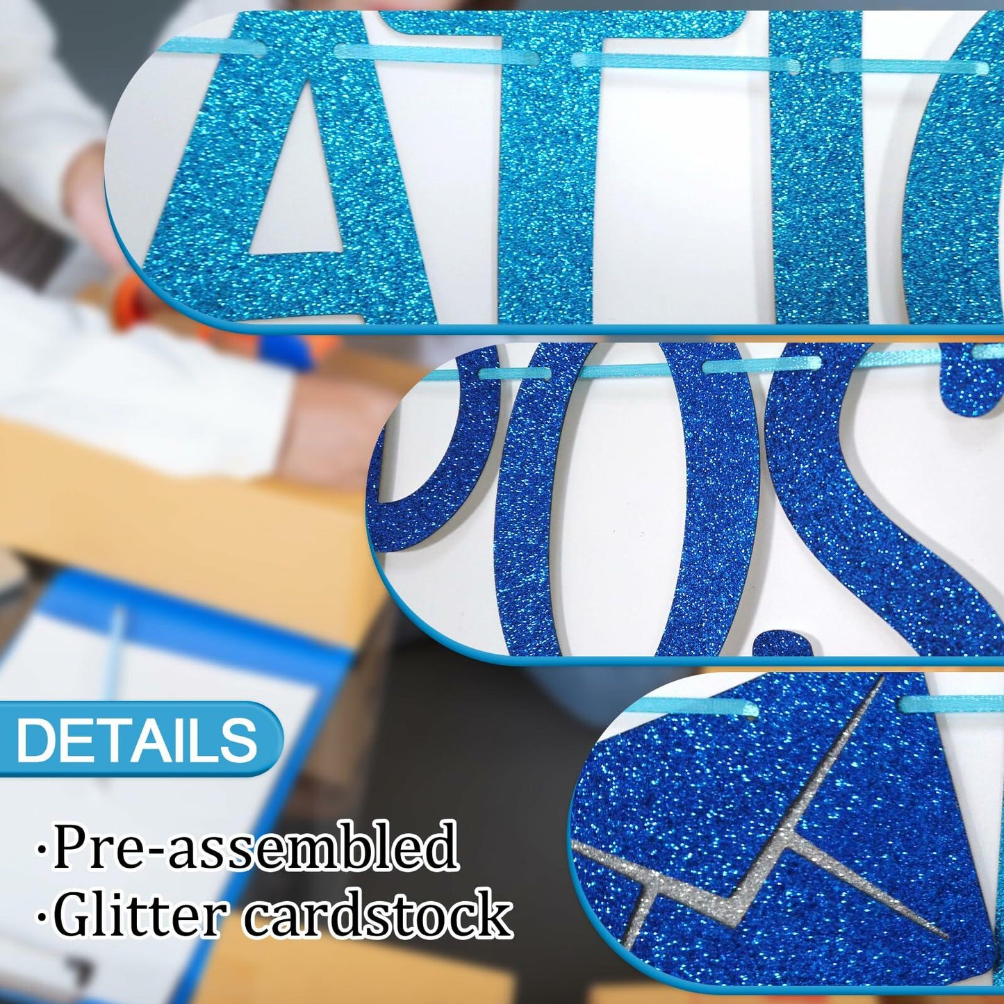 FOZEE Postal Worker Day Banner Blue Glitter Cardstock Decoration