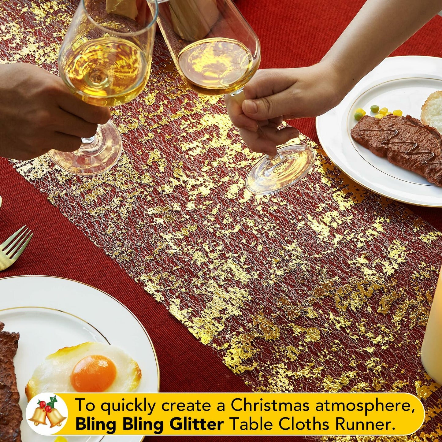 Deconovo Gold Sequin Table Runner 9FT 2PCS Polyester Kitchen Party Decor