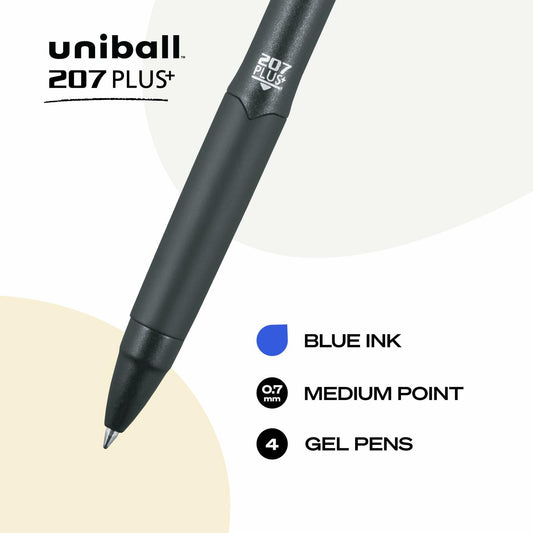 207PLUS+ Gel Pen Retractable 0.7mm Blue Ink 4 Pack