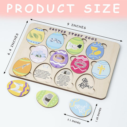 KATINAT Easter Story Wooden Eggs Set 12pcs Easter Story Puzzle Small