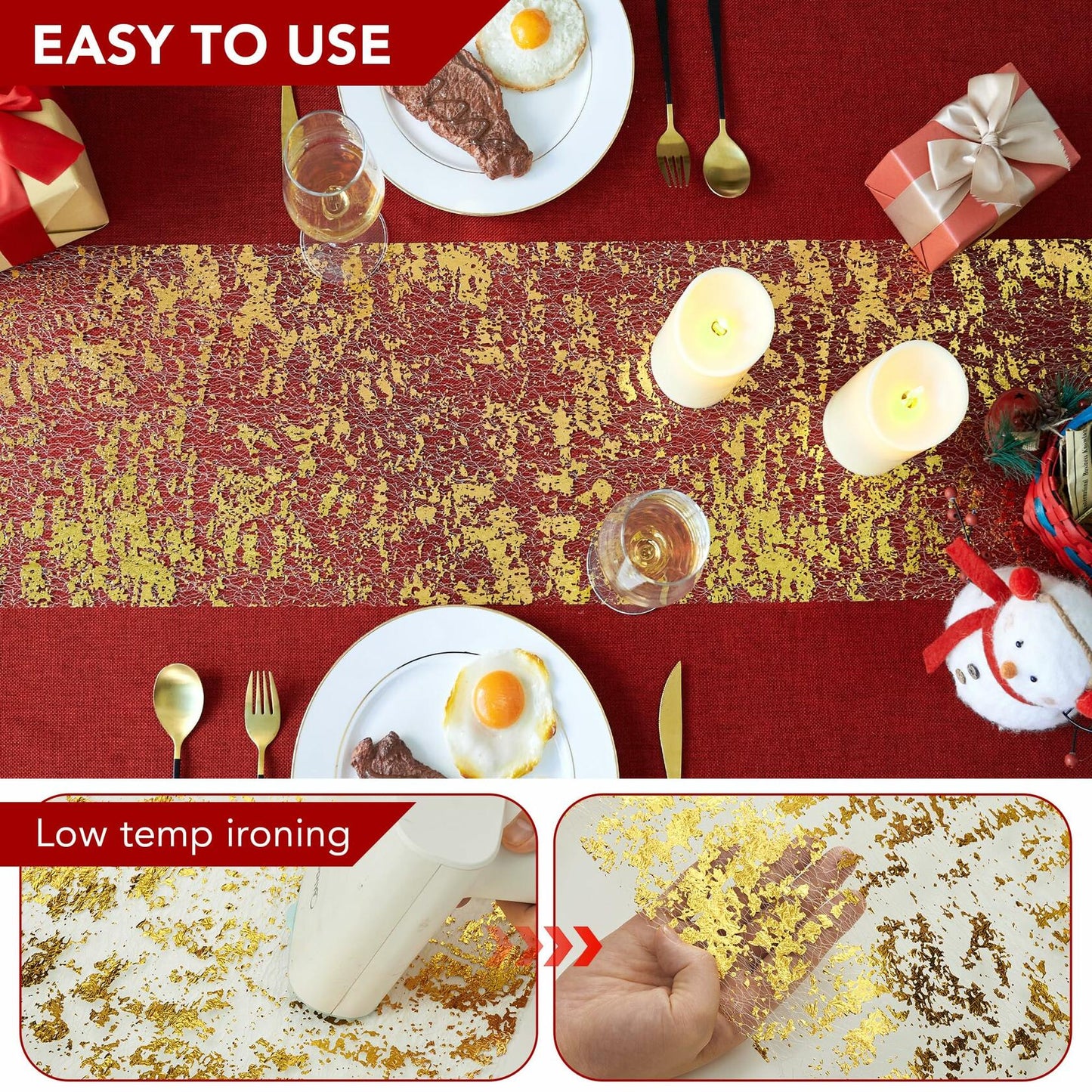 Deconovo Gold Sequin Table Runner 9FT 2PCS Polyester Kitchen Party Decor