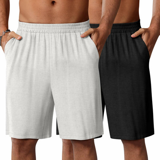 Neer Men's Linen Bermuda Shorts 2 Pack Black White Casual Elastic Waist Size S