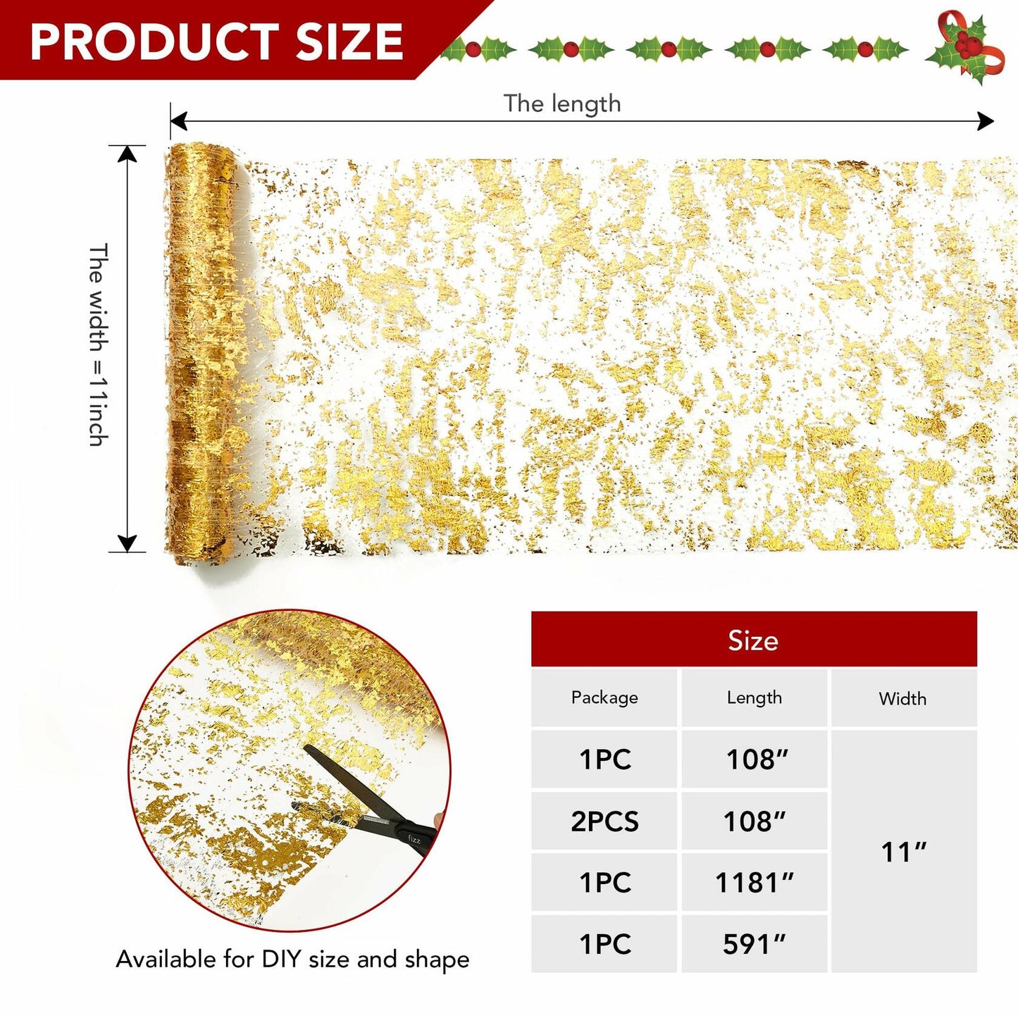 Deconovo Gold Sequin Table Runner 9FT 2PCS Polyester Kitchen Party Decor
