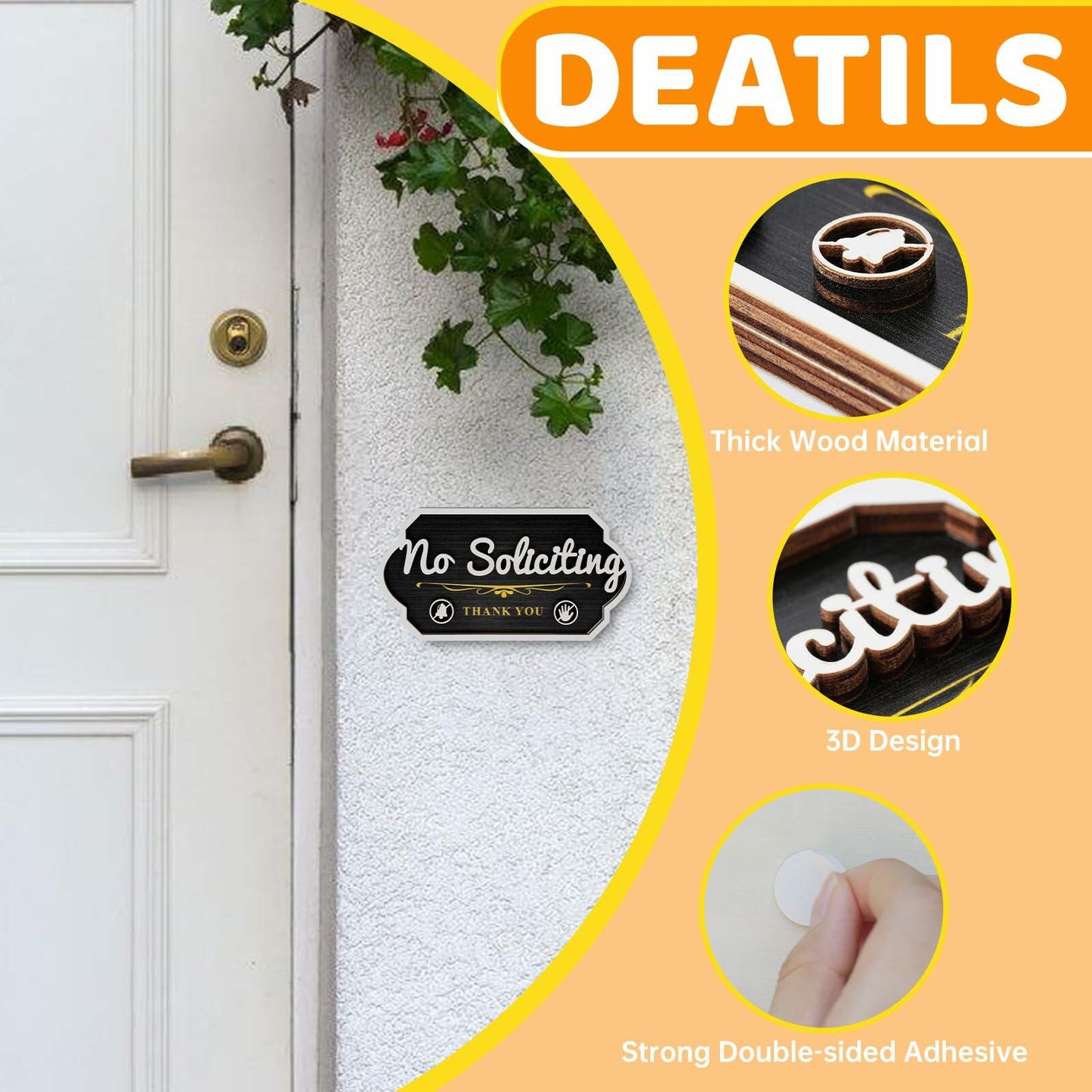 Aurastem No Soliciting Wooden Sign 2 Pcs Small Funny Home Business Decor