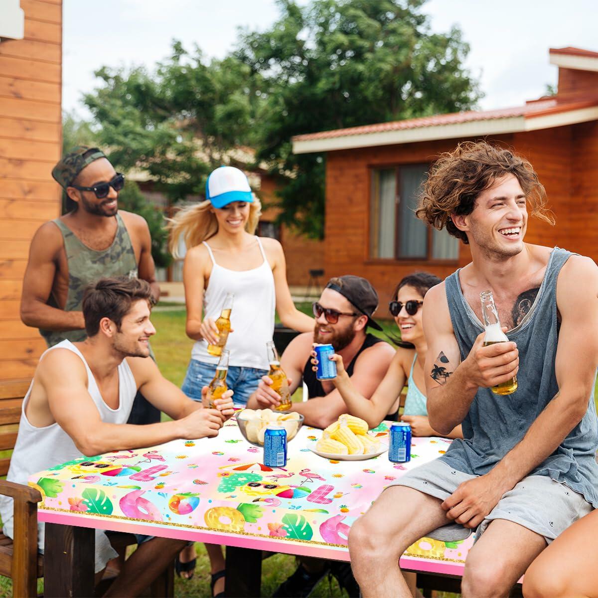 3pcs Pink Flamingo Pool Party Tablecloth Supplies Tropical Luau 54x108in