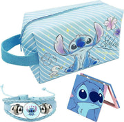 Stitch Travel Cosmetic Bag Blue Faux Leather 8.3x4x4.9in Mirror Bracelet