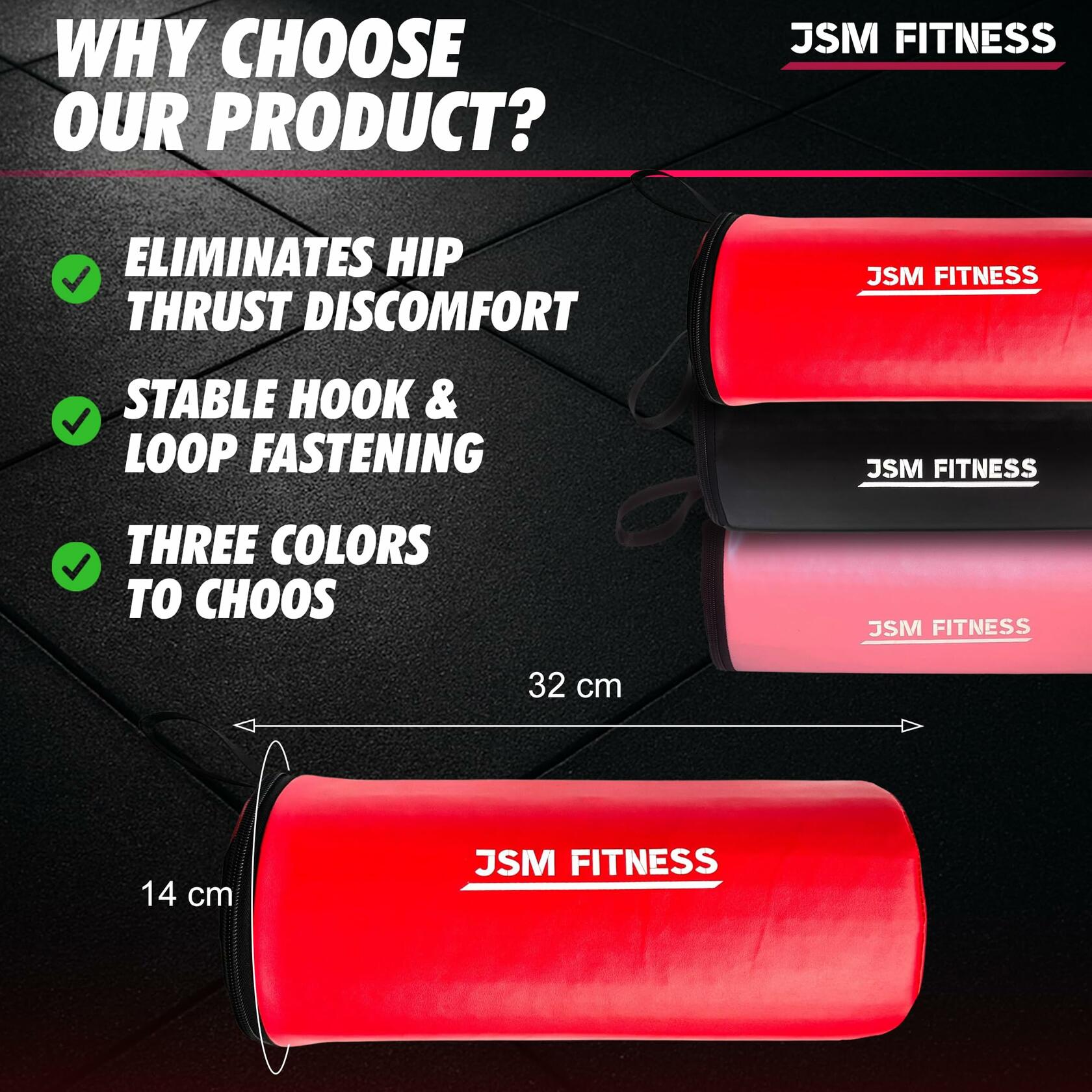 JSM FITNESS Hip Thrust Barbell Pad Extra Thick Bar Cushion Black