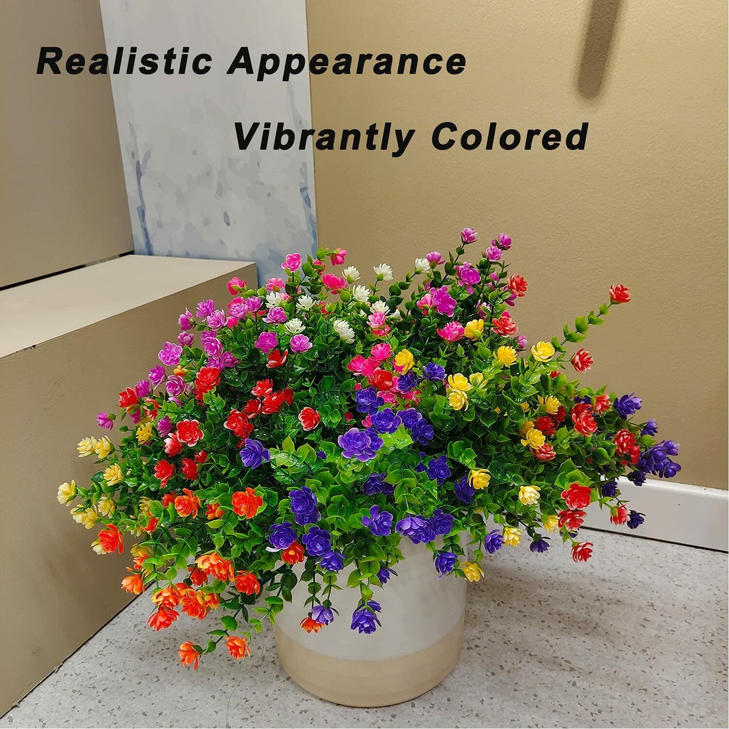WEAUSUP 21 Bundles Outdoor UV Resistant Faux Plants Plastic 7 Colors