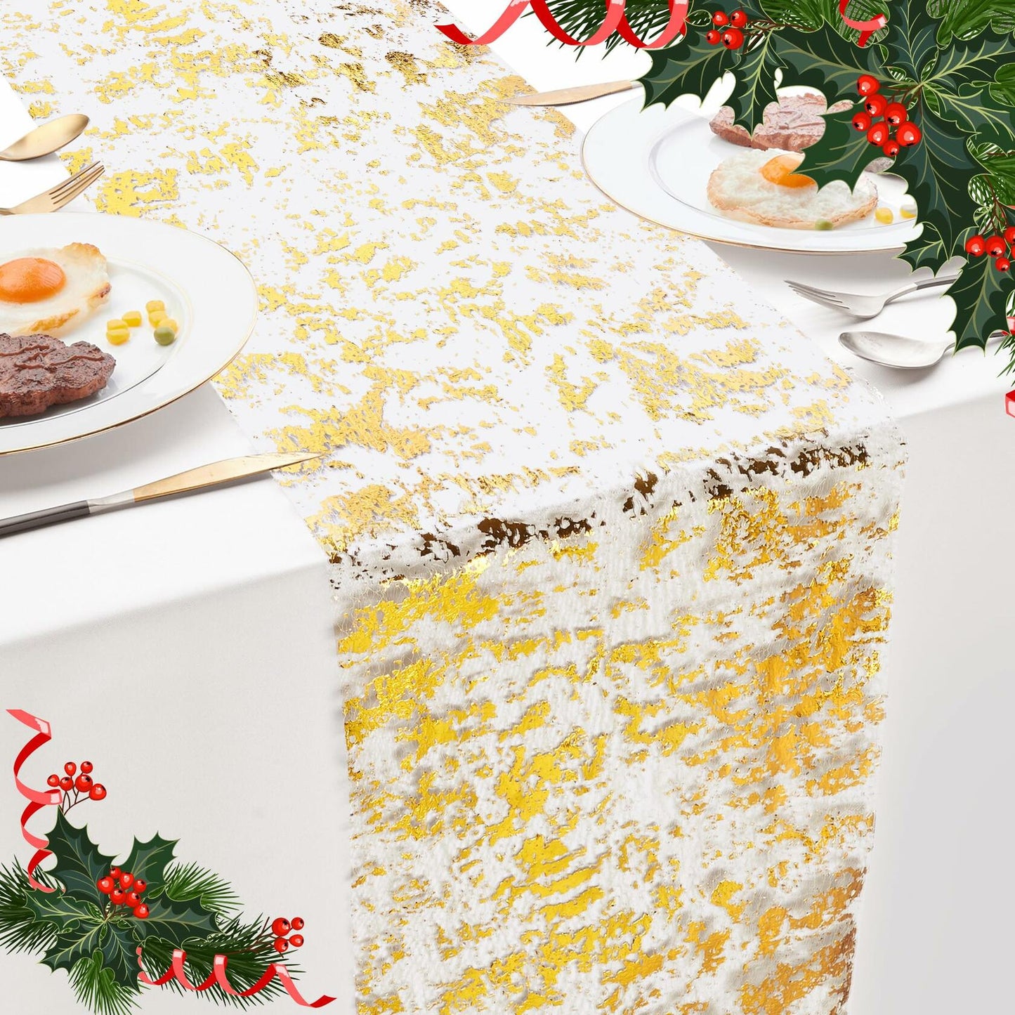 Deconovo Gold Sequin Table Runner 9FT 2PCS Polyester Kitchen Party Decor