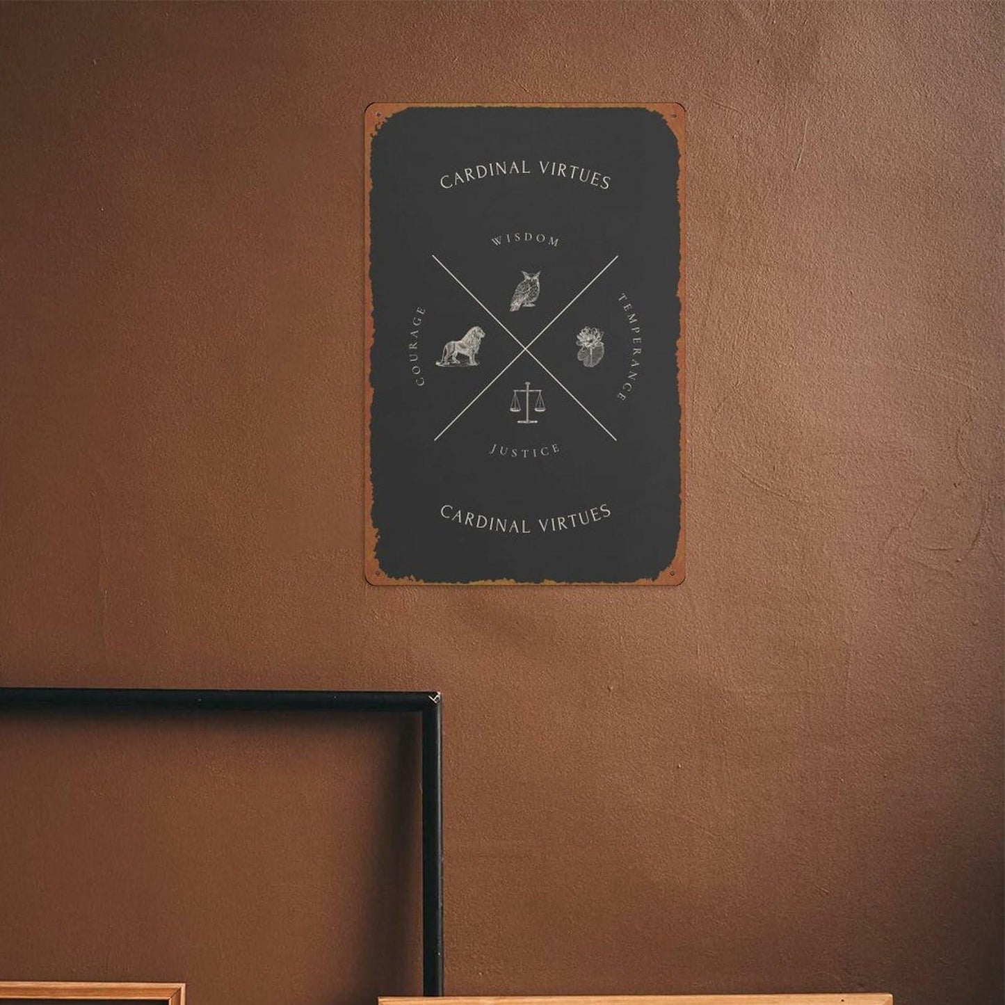 KIVYYB Cardinal Virtues Black Retro Tin Sign Movie Art 8x12 Inches
