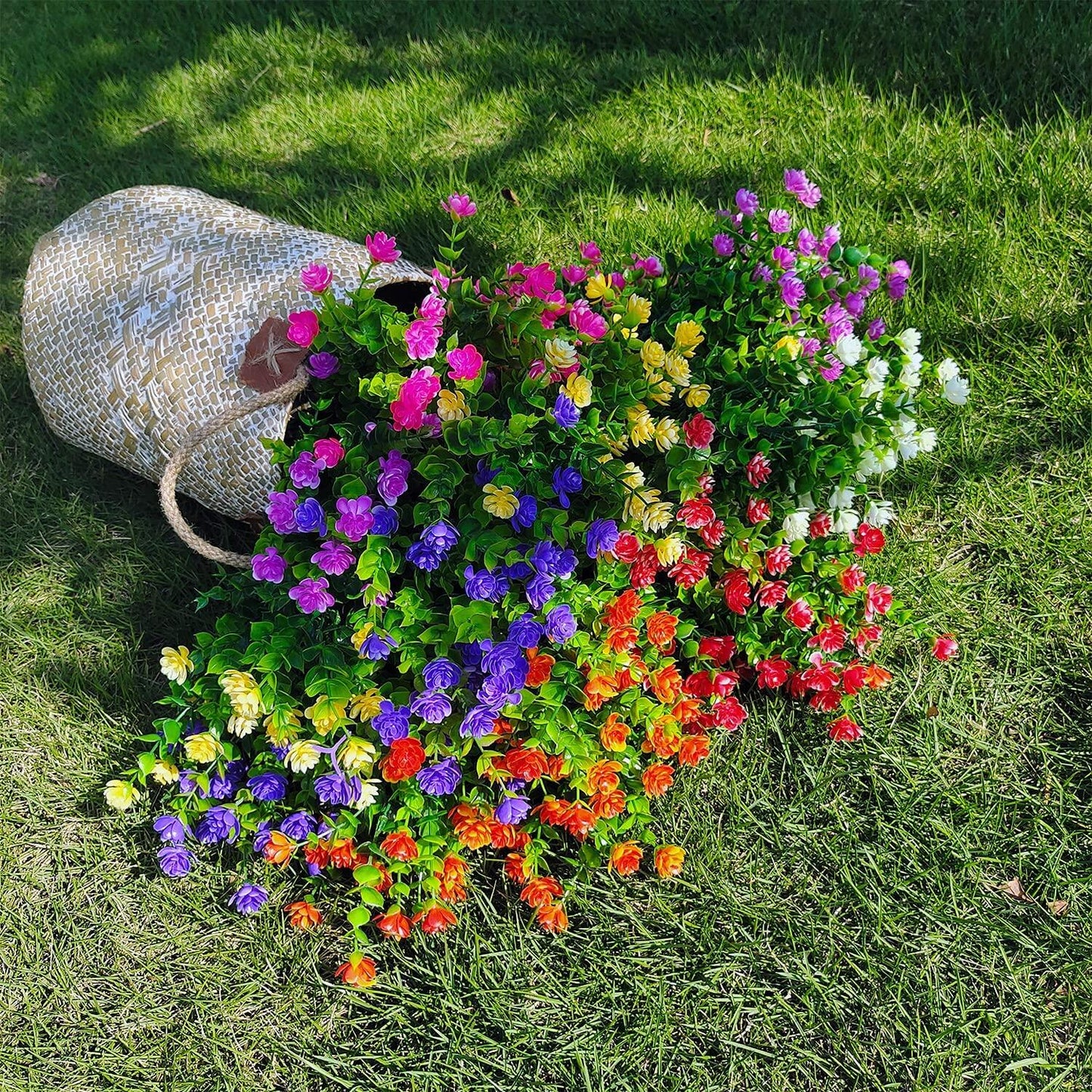 WEAUSUP 21 Bundles Outdoor UV Resistant Faux Plants Plastic 7 Colors