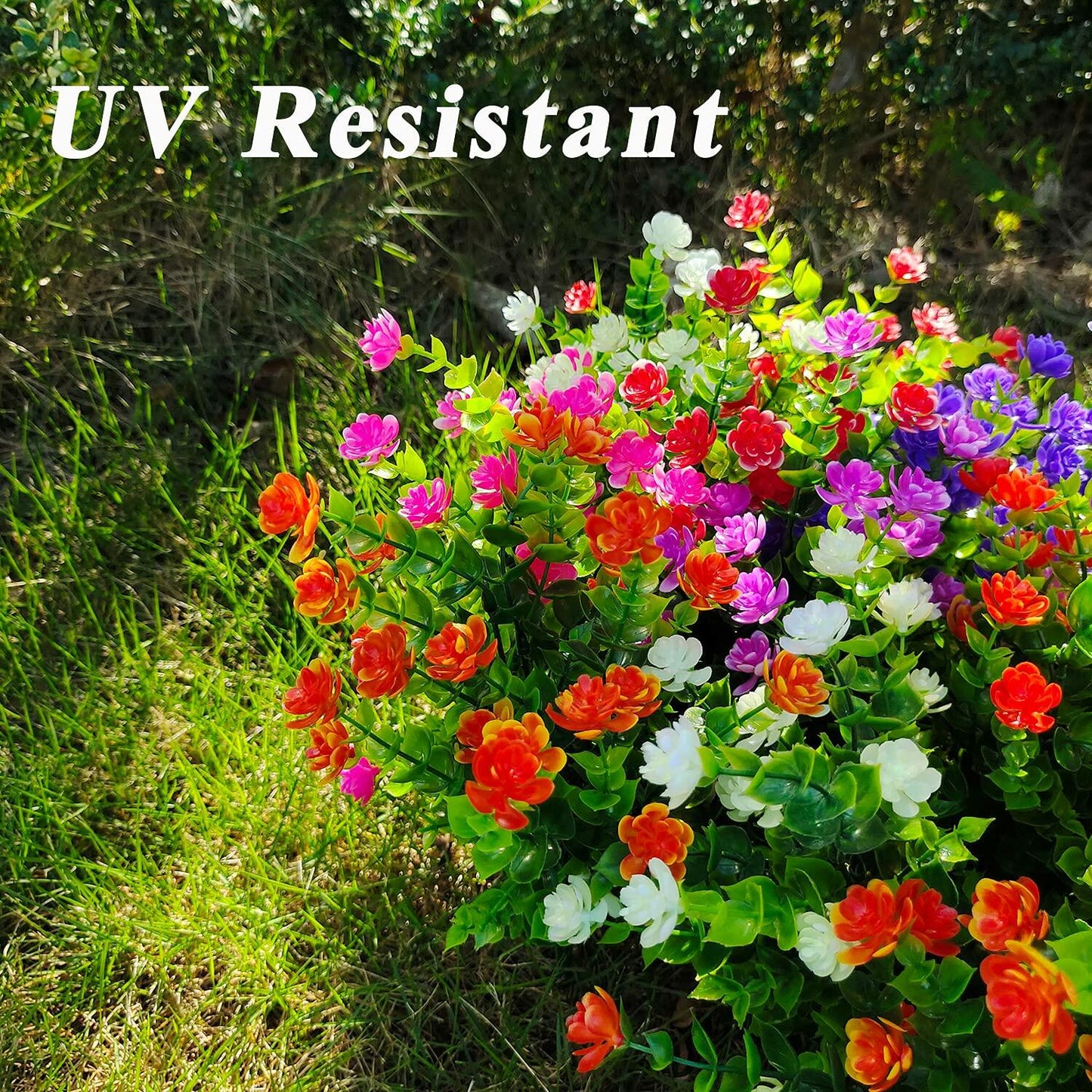 WEAUSUP 21 Bundles Outdoor UV Resistant Faux Plants Plastic 7 Colors