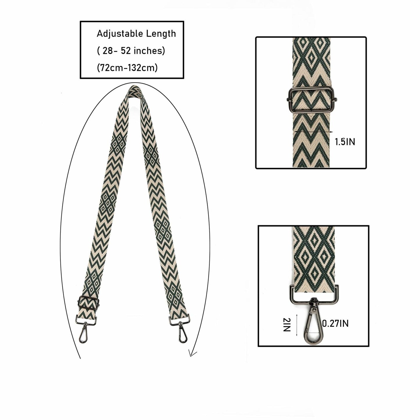 Purse Strap Adjustable Crossbody Replacement Wide Shoulder Strap Gunmetal