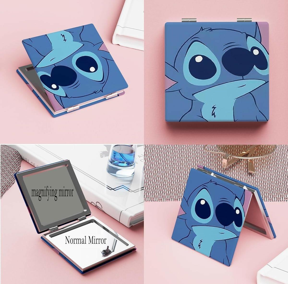 Stitch Travel Cosmetic Bag Blue Faux Leather 8.3x4x4.9in Mirror Bracelet