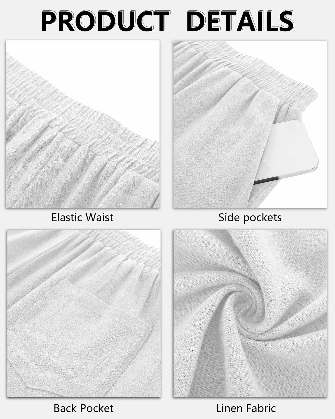 Neer Men's Linen Bermuda Shorts 2 Pack Black White Casual Elastic Waist Size S