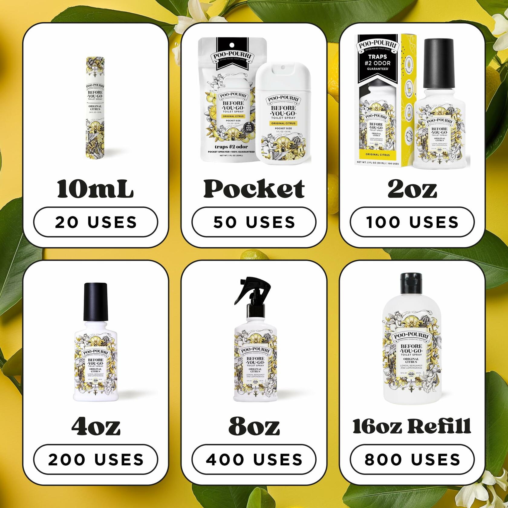 Poo-Pourri Toilet Spray Original Citrus Lemon Bergamot 2oz 2 Pack