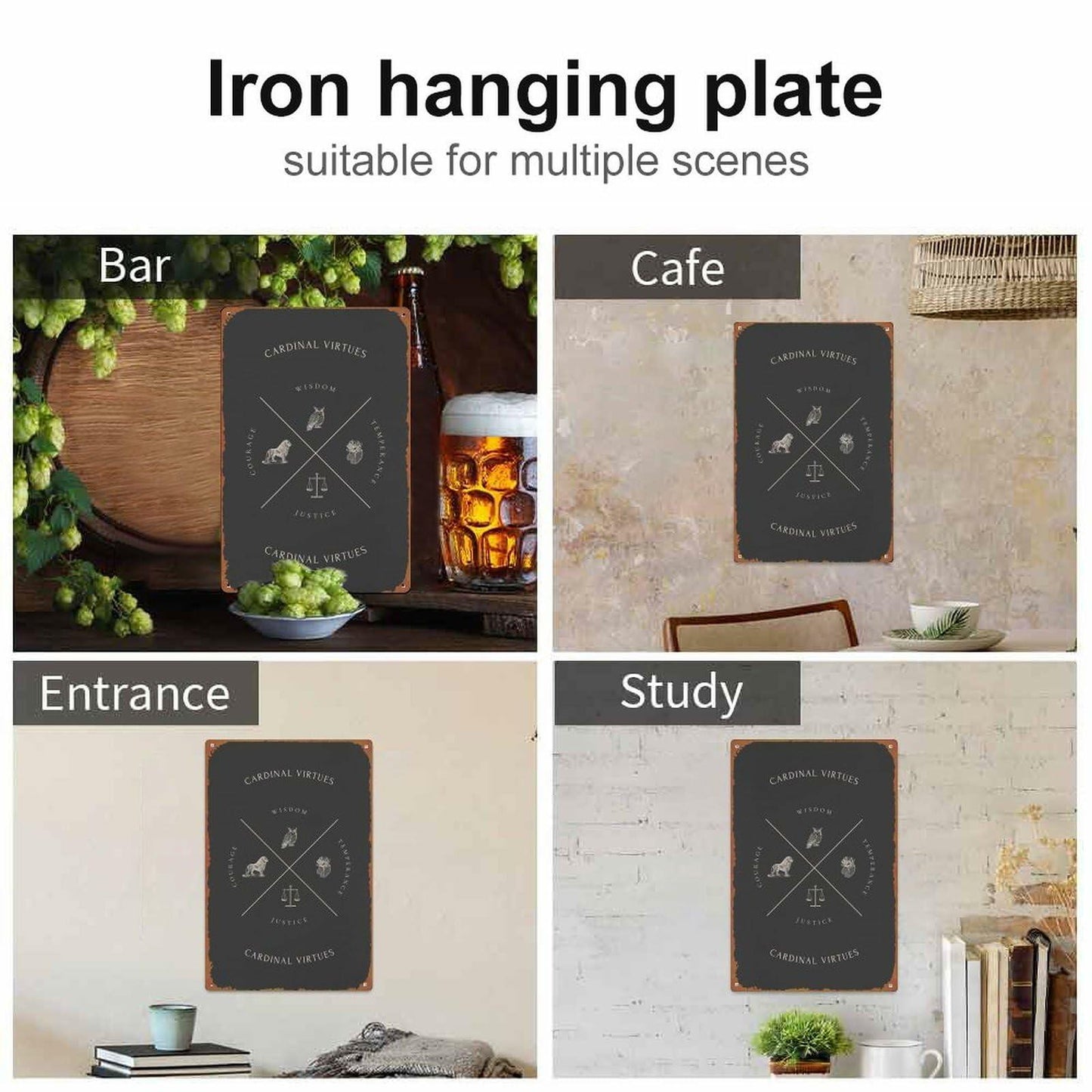 KIVYYB Cardinal Virtues Black Retro Tin Sign Movie Art 8x12 Inches