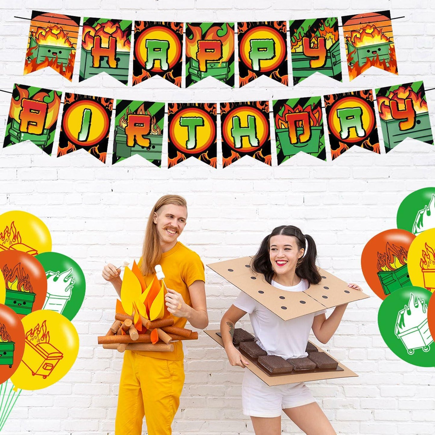 McbeAn Dumpster Fire Birthday Party Supplies Banner Cake Topper Balloons