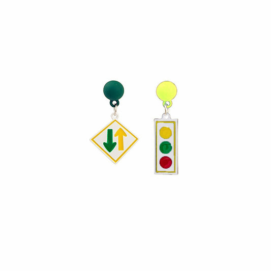 swglcowo Asymmetric Traffic Light Earrings Enamel Black White Rectangle Rhombus