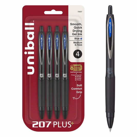 207PLUS+ Gel Pen Retractable 0.7mm Blue Ink 4 Pack
