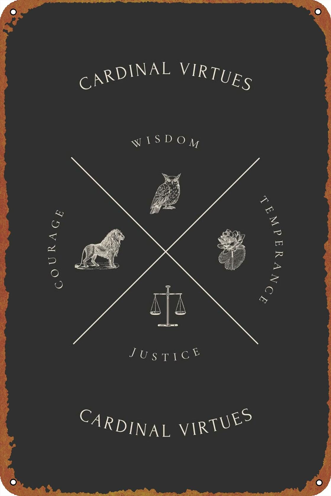KIVYYB Cardinal Virtues Black Retro Tin Sign Movie Art 8x12 Inches