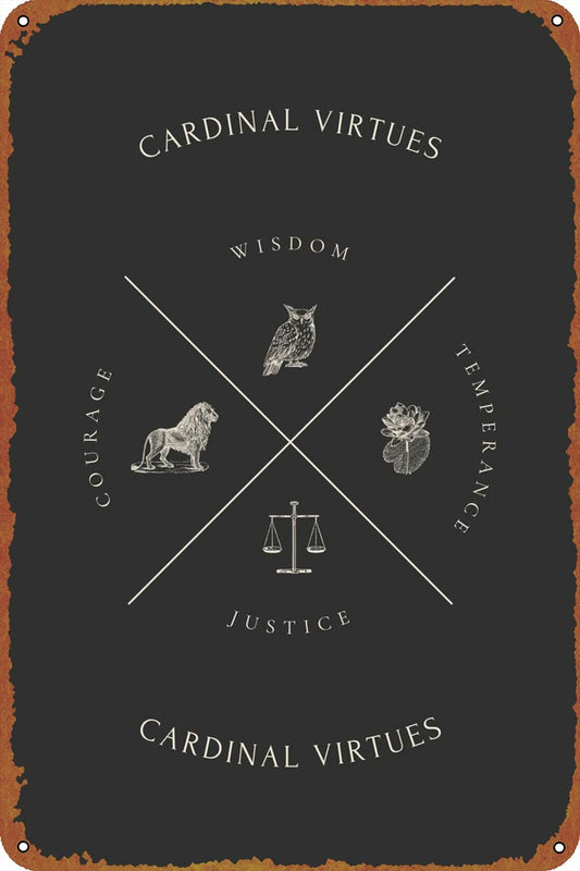 KIVYYB Cardinal Virtues Black Retro Tin Sign Movie Art 8x12 Inches