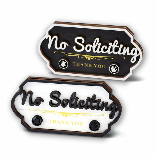 Aurastem No Soliciting Wooden Sign 2 Pcs Small Funny Home Business Decor