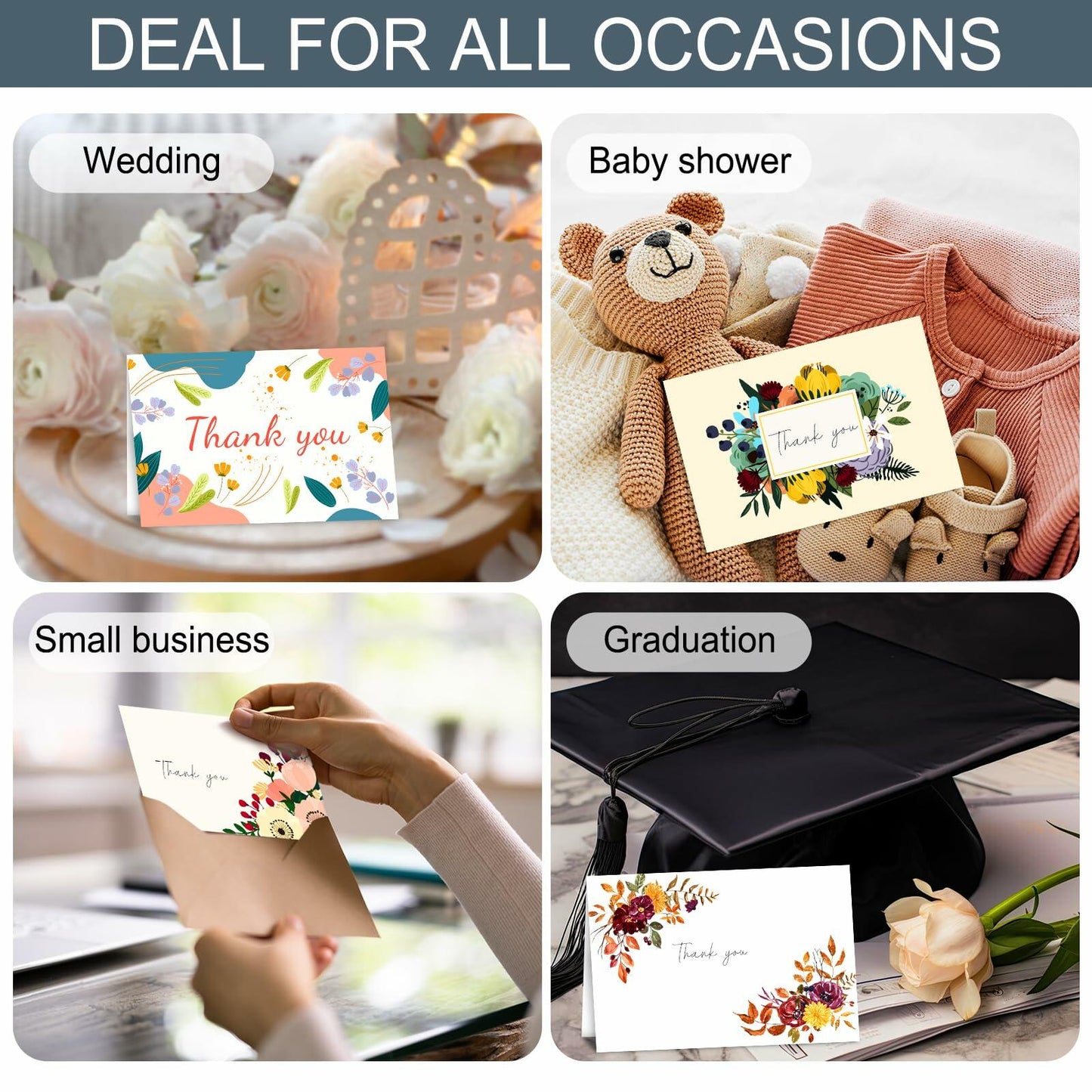 JSDRSK 24 Pack Floral Thank You Cards 4x6 Inch with Envelopes Stickers Colorful