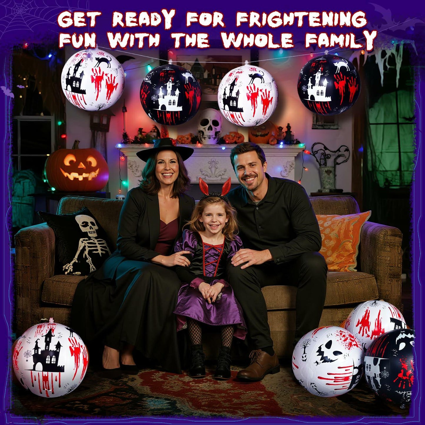 SEETOHOME 6 PCS 11.8in Inflatable Halloween Hanging Balls Black White Decor