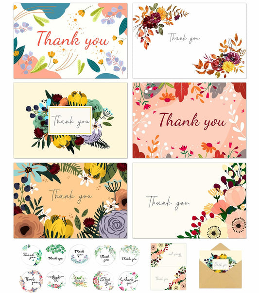 JSDRSK 24 Pack Floral Thank You Cards 4x6 Inch with Envelopes Stickers Colorful