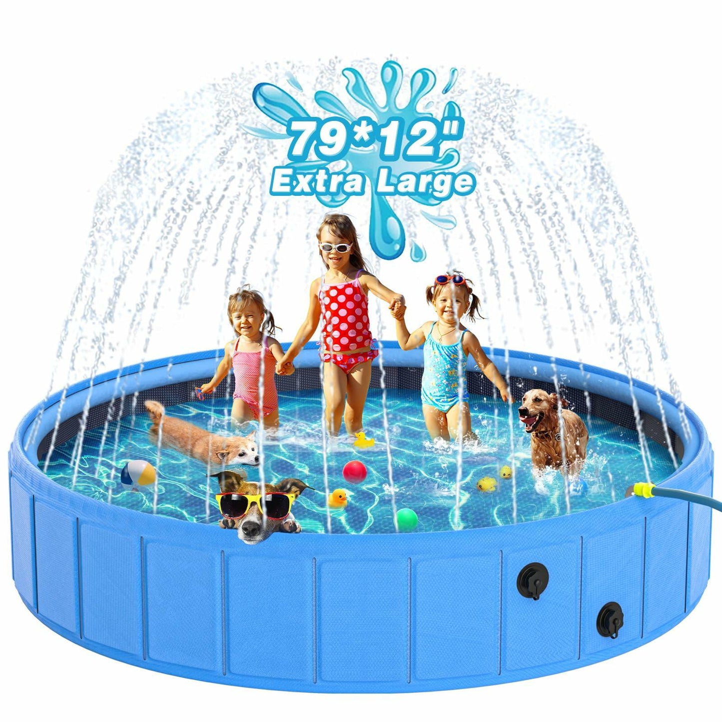 EPN Large Foldable Dog Pool 79" Heavy Duty PVC Non-Slip Blue