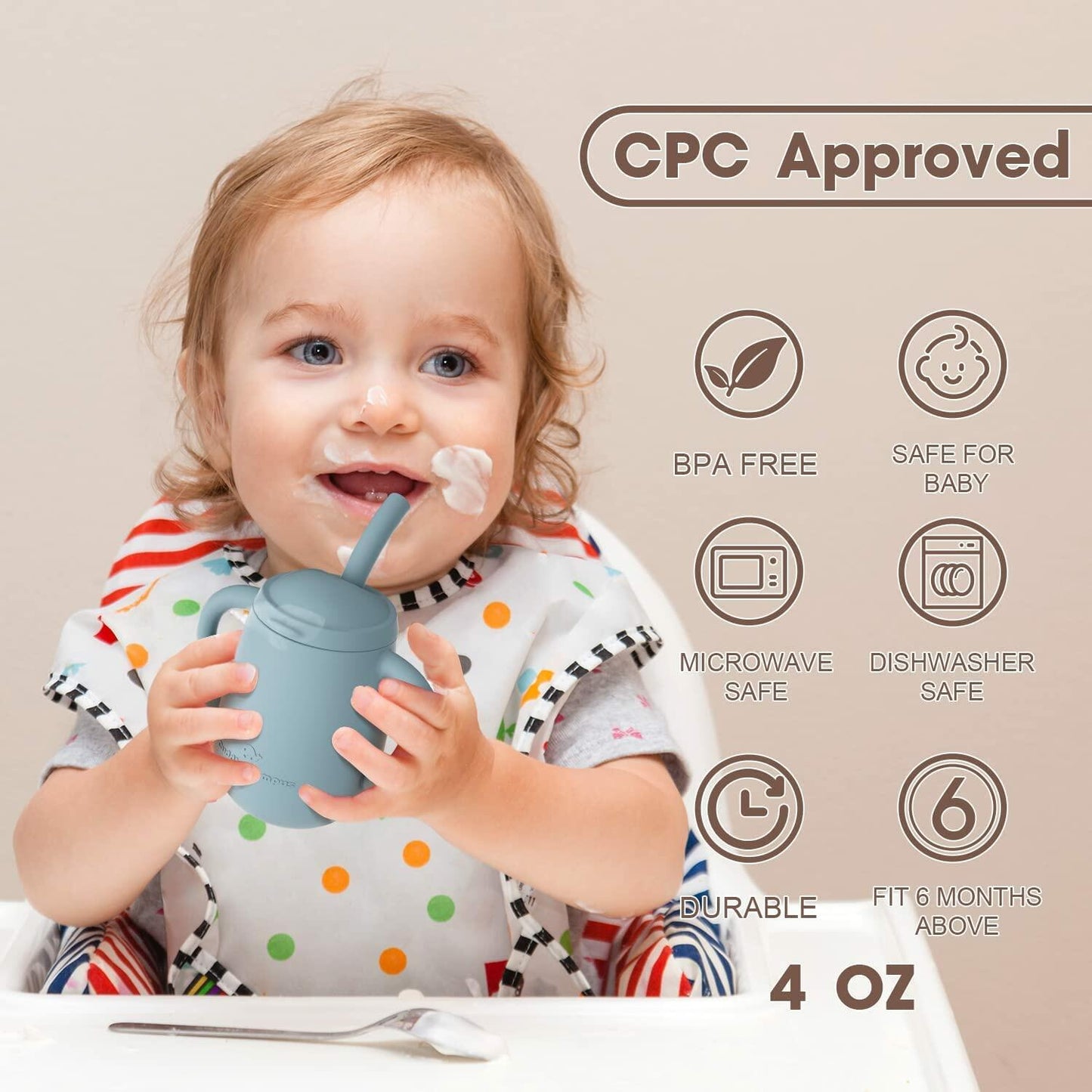 [Like New] Cuddle Campus Silicone Baby Training Cup 4 Oz Boothbay Gray