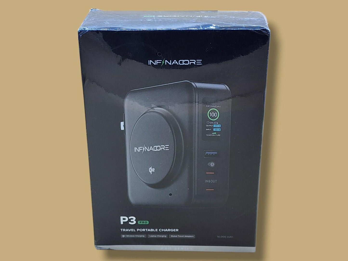 [Like New] InfinaCore P3 Pro 65W GaN 10500mAh Qi Wireless Portable Charger Black