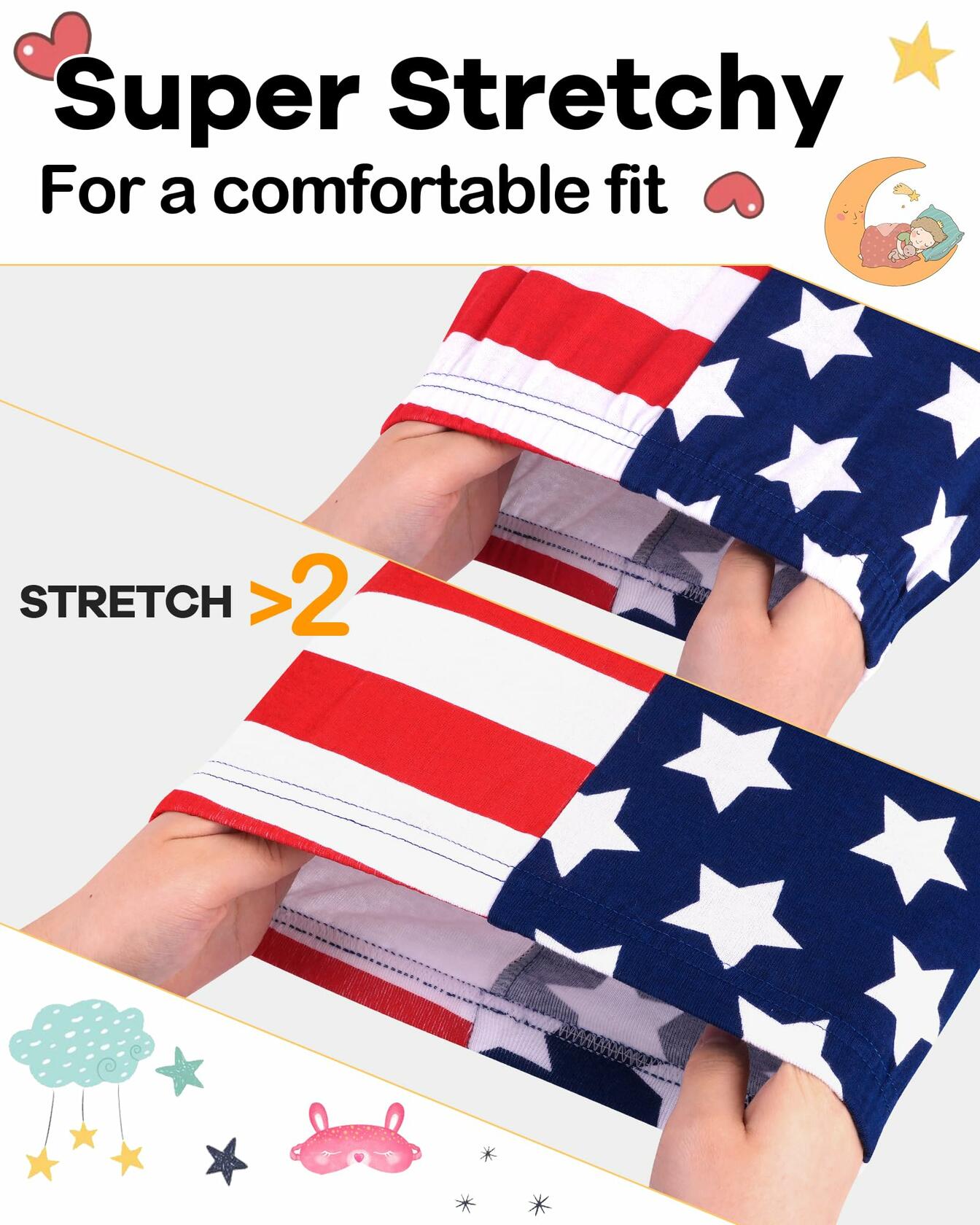 DAUGHTER QUEEN Girls 4th of July American Flag Cotton Pajamas 4pcs Size 8