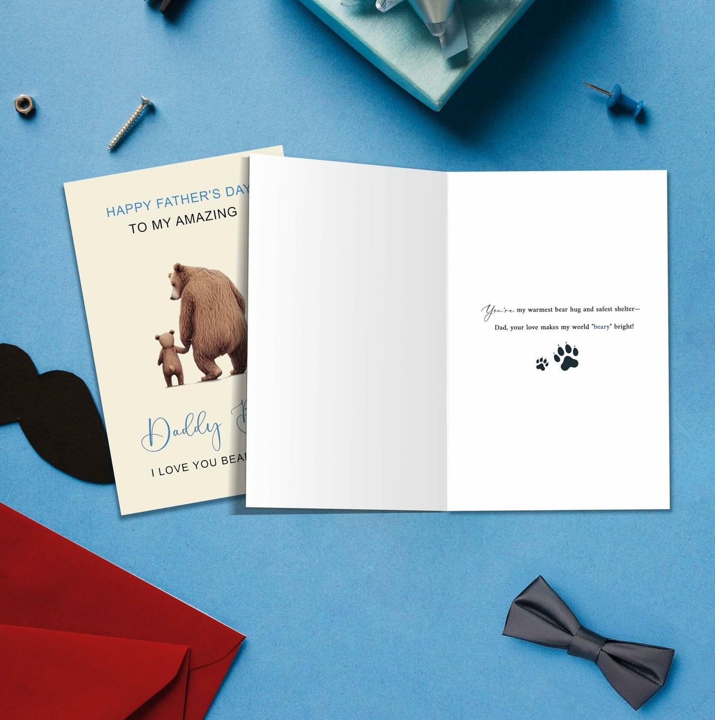 IDU Funny Fathers Day Card for Dad from Kids - Daddy Bear I Love You BEARY Much