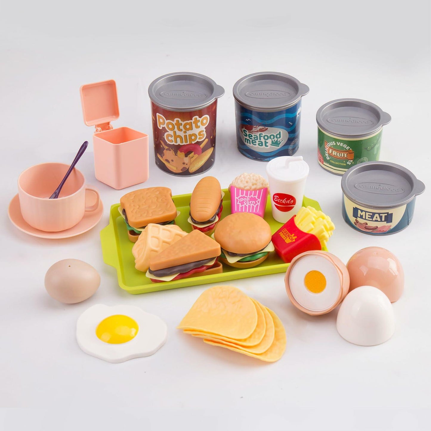 Bruvoalon 200Pcs Mini Play Kitchen Accessories Set Pink ABS Cookware Tableware