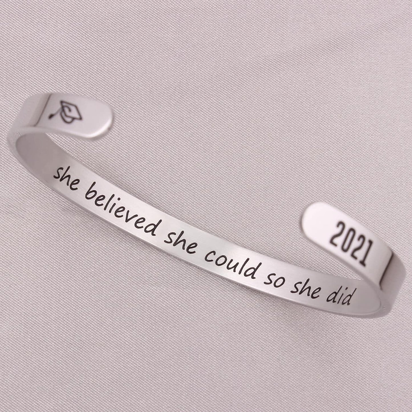 Btysun Graduation Bracelet Inspirational Engraved Quote Silver 6.29"