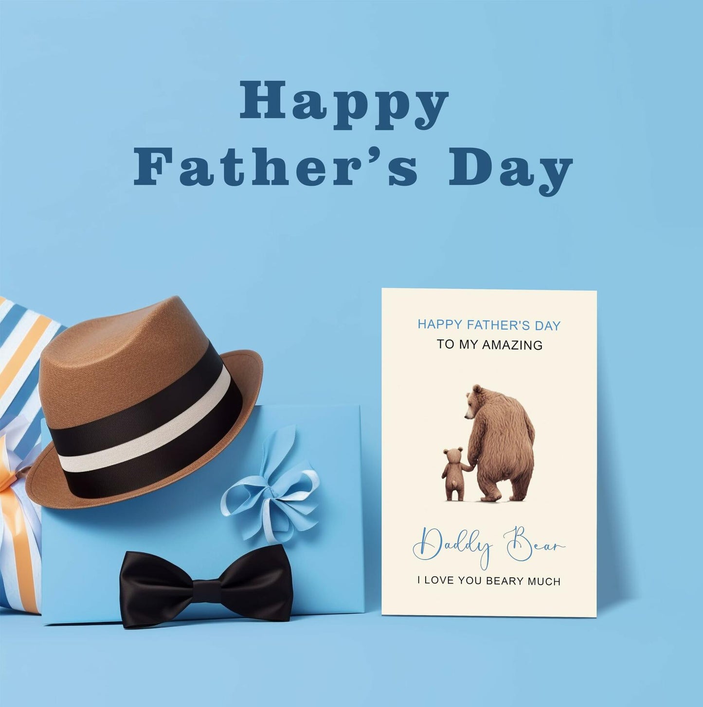 IDU Funny Fathers Day Card for Dad from Kids - Daddy Bear I Love You BEARY Much