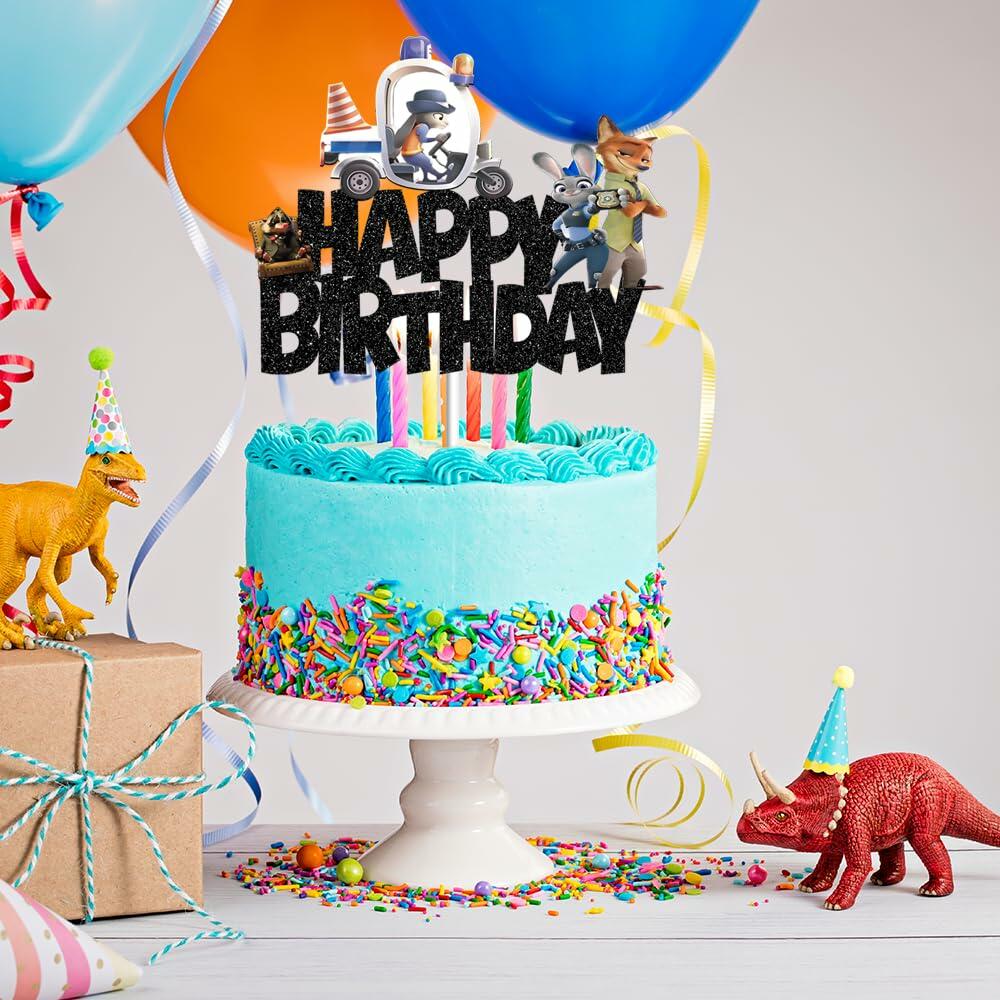 huizebaozhuang Zoo Birthday Party Cake Topper Double-Sided Black Cardboard