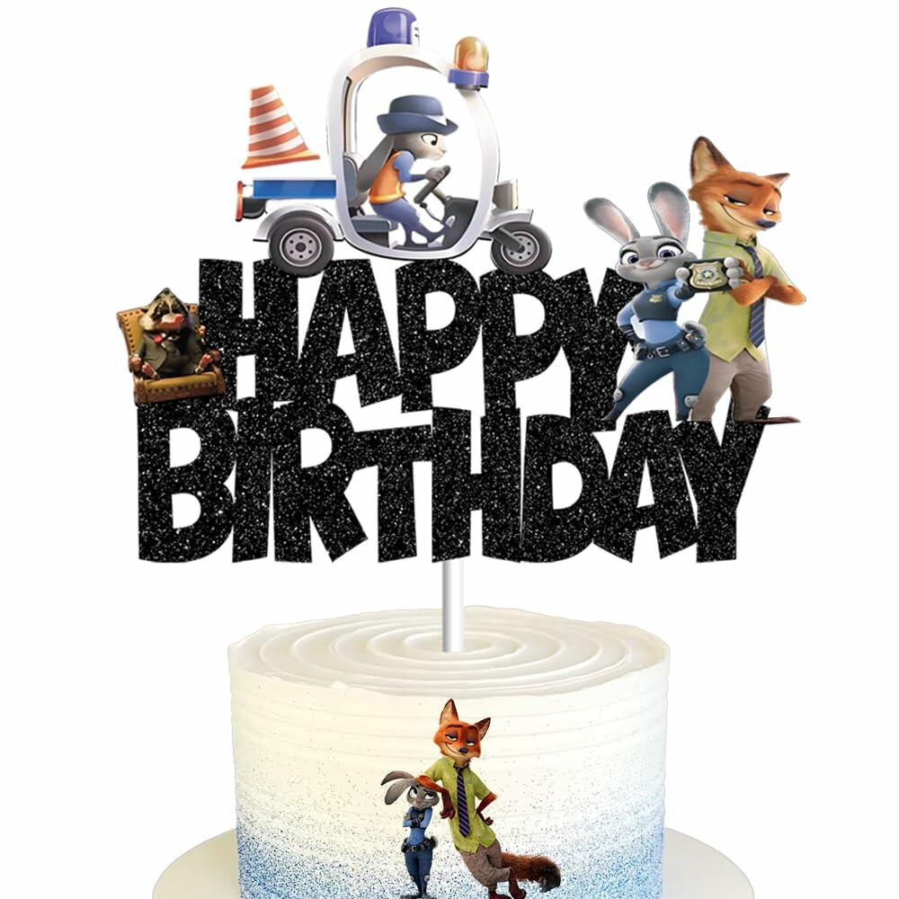 huizebaozhuang Zoo Birthday Party Cake Topper Double-Sided Black Cardboard