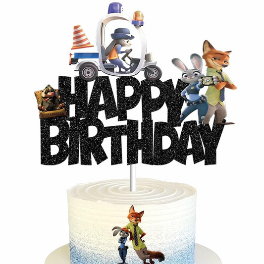 huizebaozhuang Zoo Birthday Party Cake Topper Double-Sided Black Cardboard