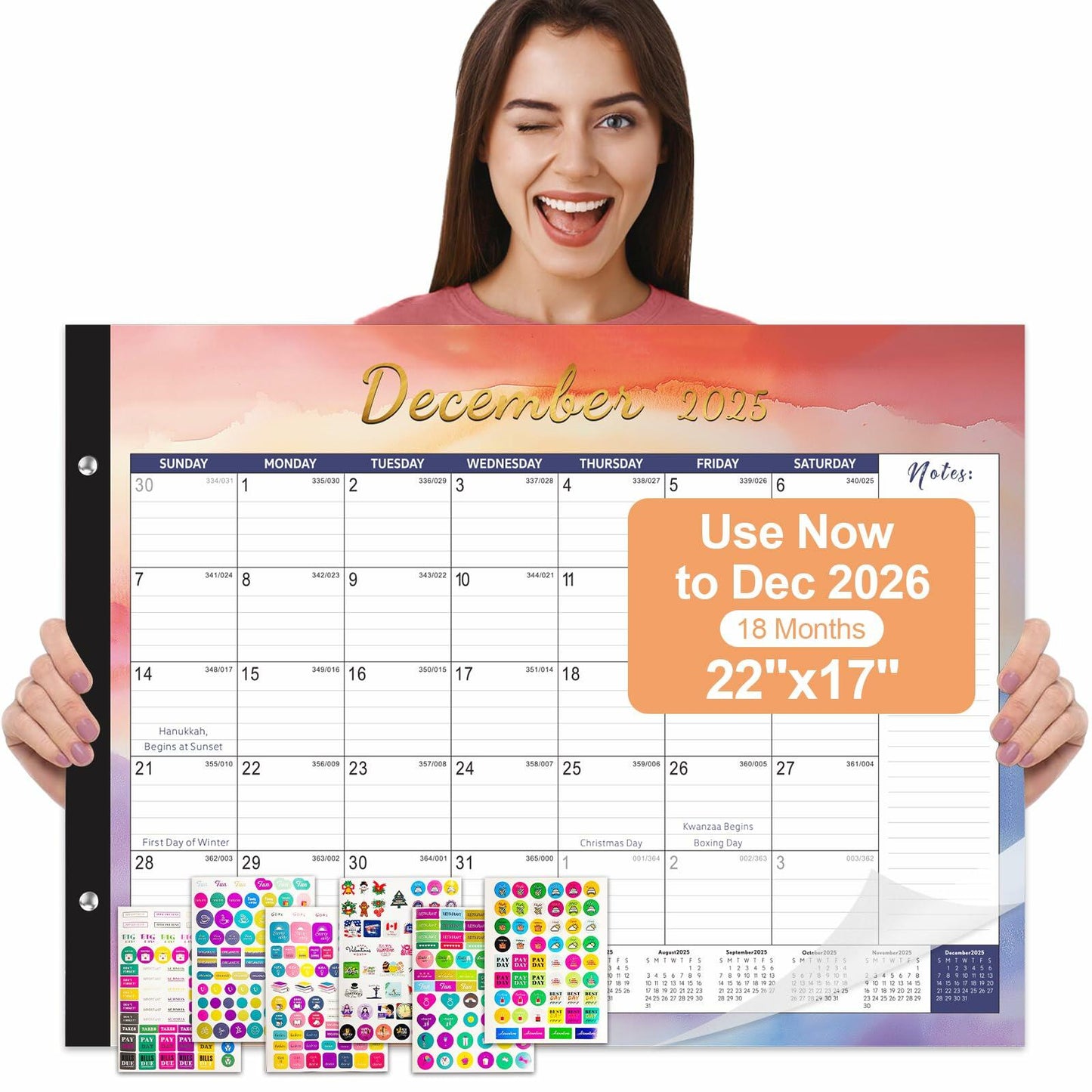 Gannyfer 2026 Desk Calendar 22"x17" Large 18 Month Calendar 2025-2026