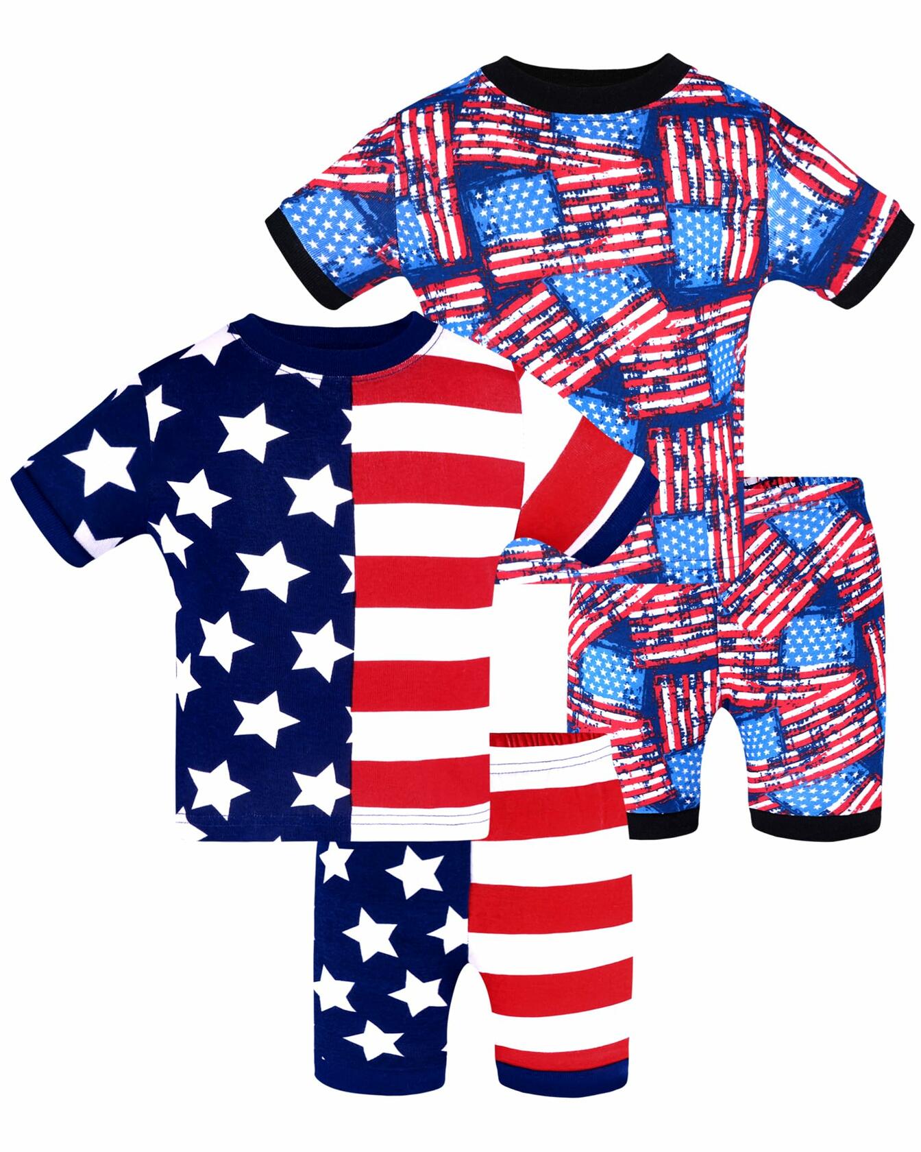DAUGHTER QUEEN Girls 4th of July American Flag Cotton Pajamas 4pcs Size 8